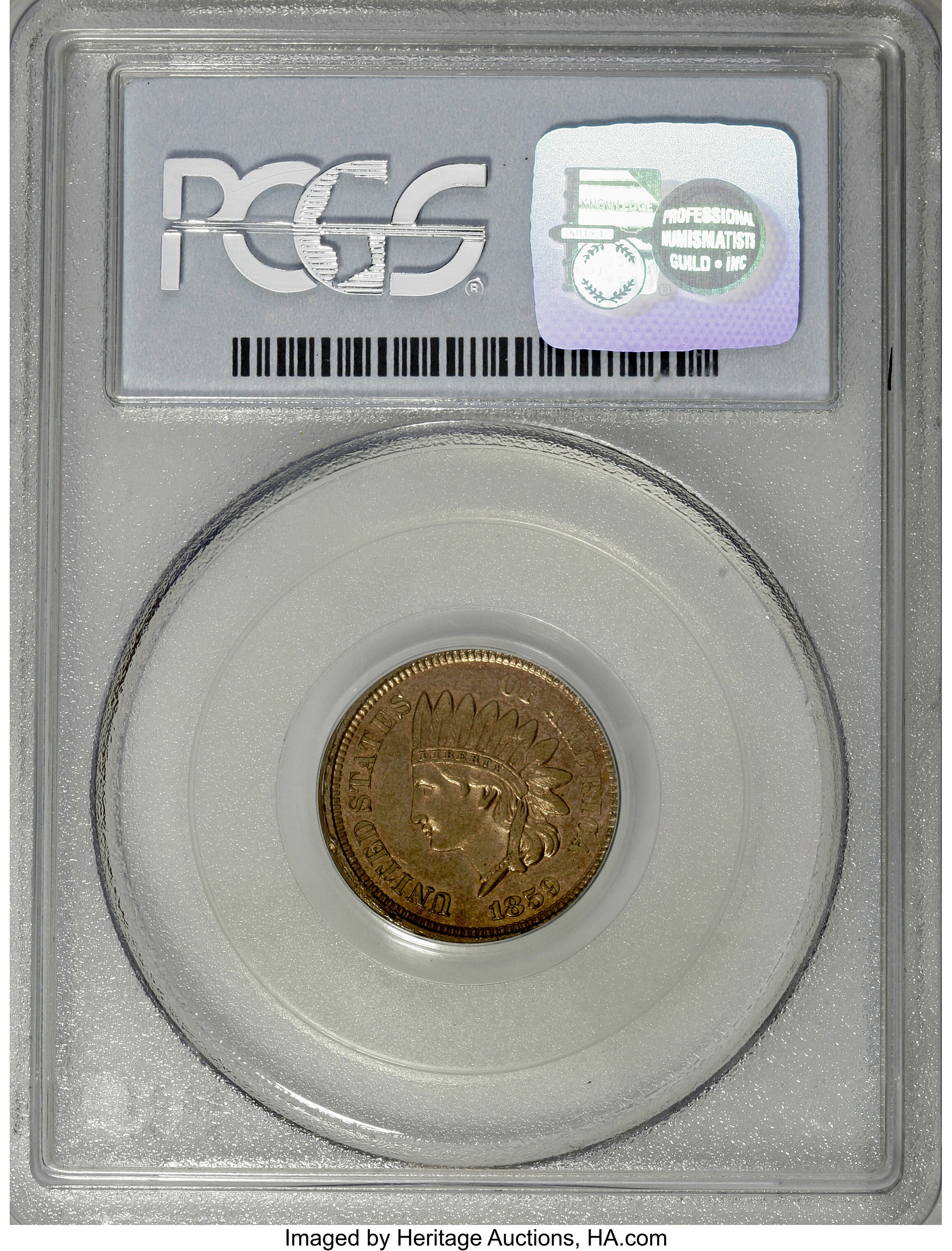 image for: 1859 P1C Indian Cent, Judd-229a, Snow-PT5, Unique--Dual Obverse Mule--MS62 PCGS....