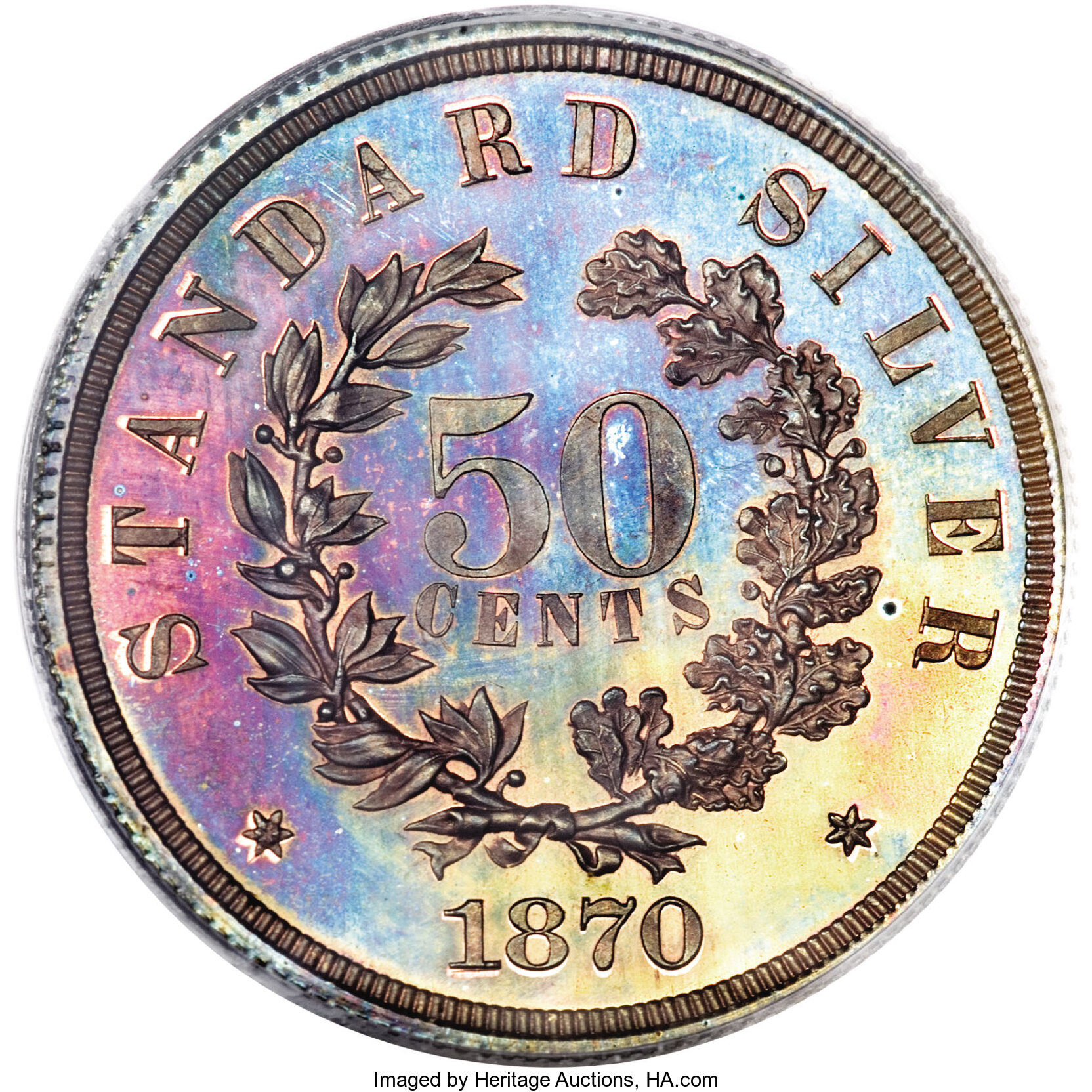 image for: 1870 50C Standard Silver Half Dollar, Judd-989, Pollock-1118, R.7, PR65 Red and Brown PCGS....