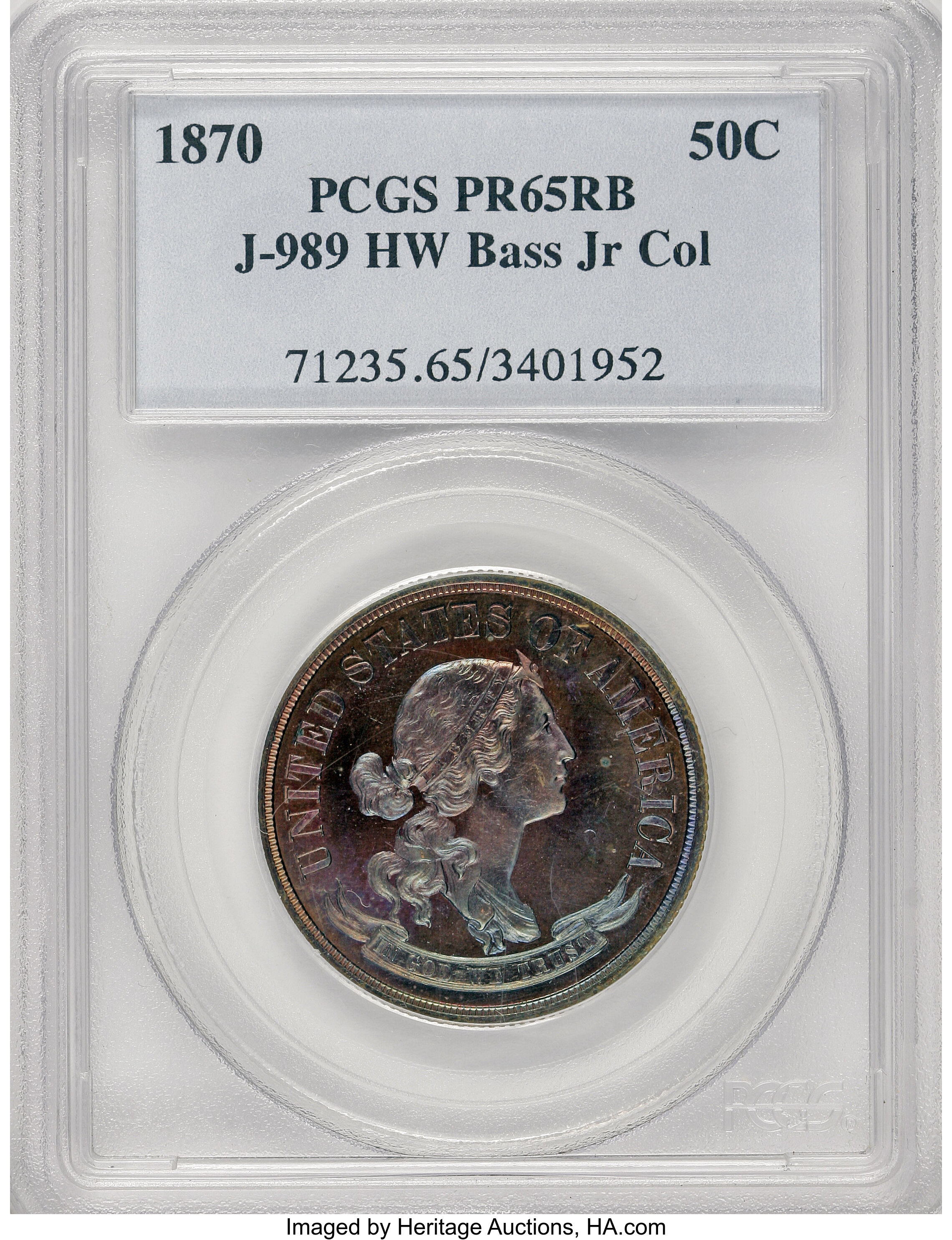 image for: 1870 50C Standard Silver Half Dollar, Judd-989, Pollock-1118, R.7, PR65 Red and Brown PCGS....