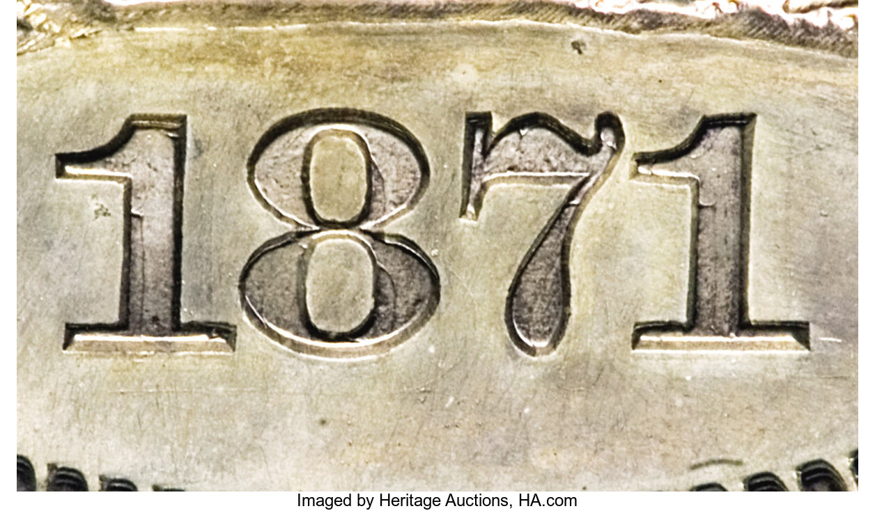 image for: 1871 $1 Standard Silver Dollar, Judd-1133, Pollock-1270, High R.6--Obverse Double Struck in Col...