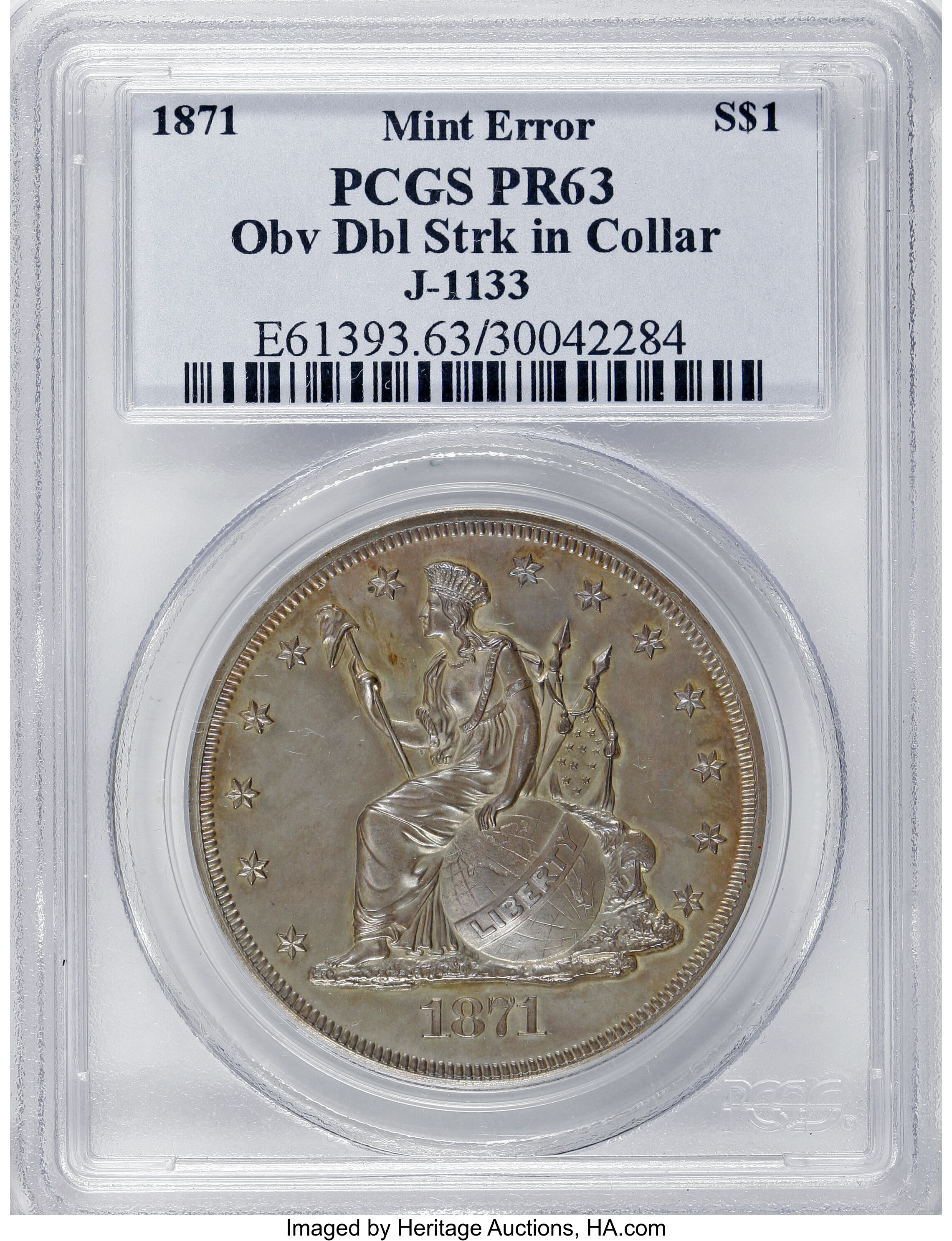 image for: 1871 $1 Standard Silver Dollar, Judd-1133, Pollock-1270, High R.6--Obverse Double Struck in Col...