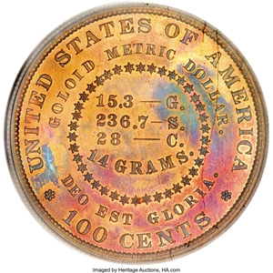 image for: 1880 $1 Goloid Metric Dollar, Judd-1652, Pollock-1852, R.6-7, PR66 Red and Brown PCGS....