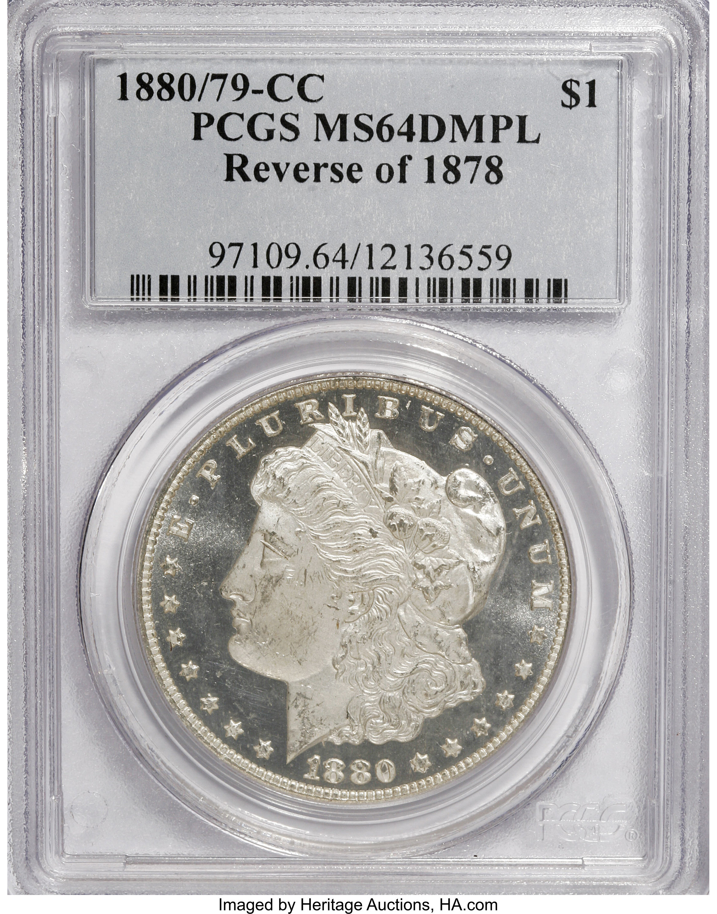 image for: 1880/79-CC $1 Reverse of 1878 MS64 Deep Mirror Prooflike PCGS....