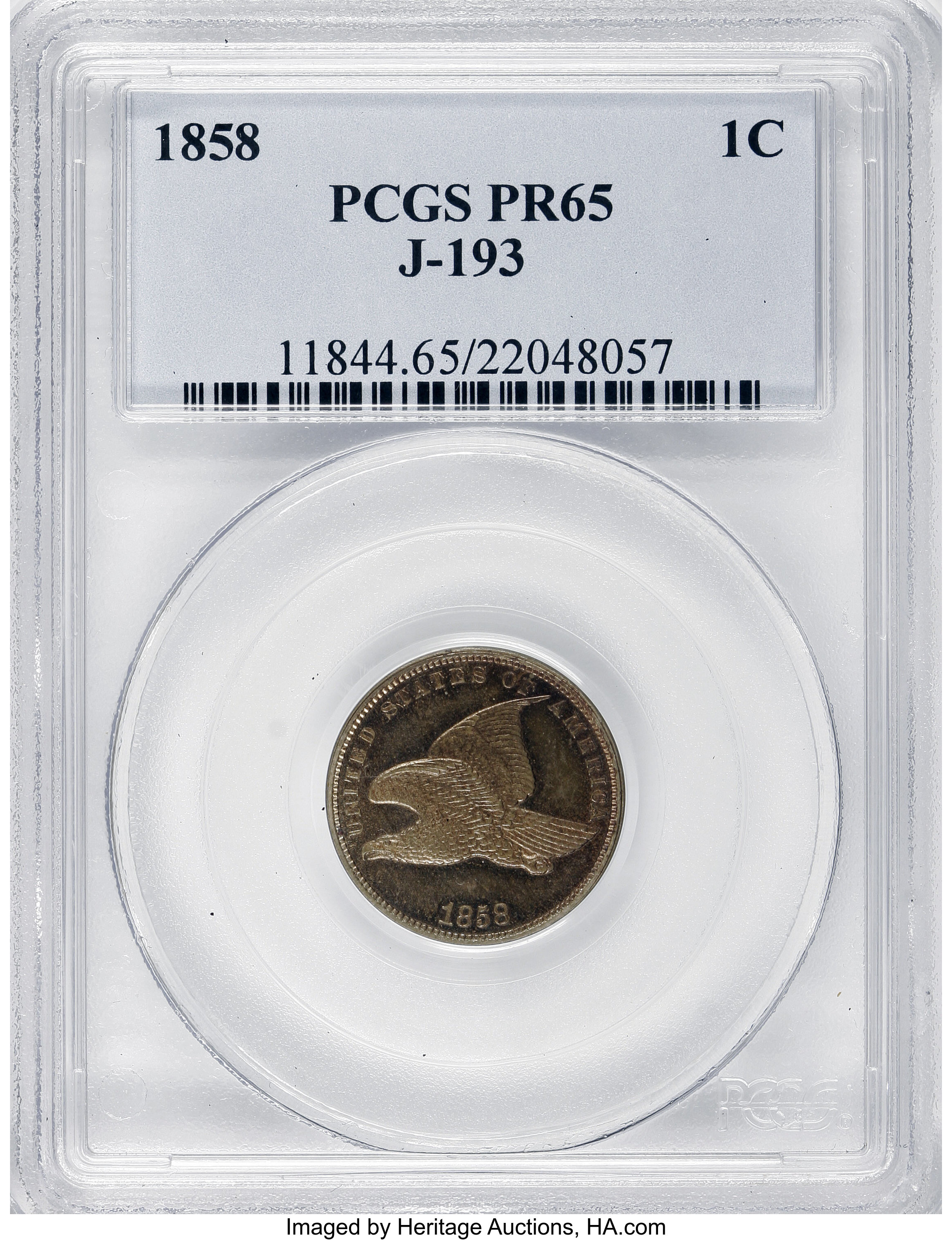 image for: 1858 P1C Flying Eagle Cent, Judd-193, Pollock-236, R.5, PR65 PCGS....