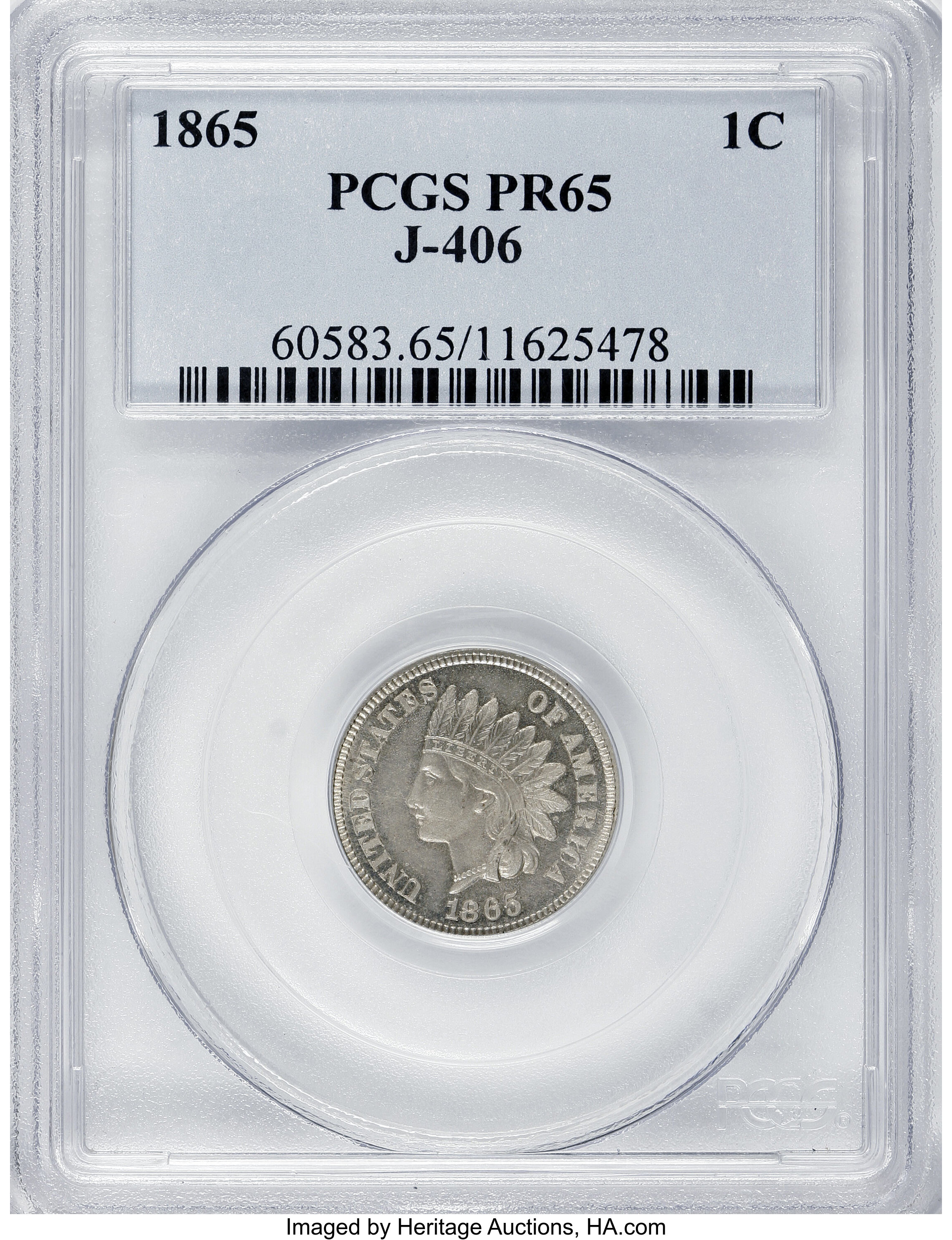 image for: 1865 1C One Cent, Judd-406, Pollock-475, Low R.6, PR65 PCGS....