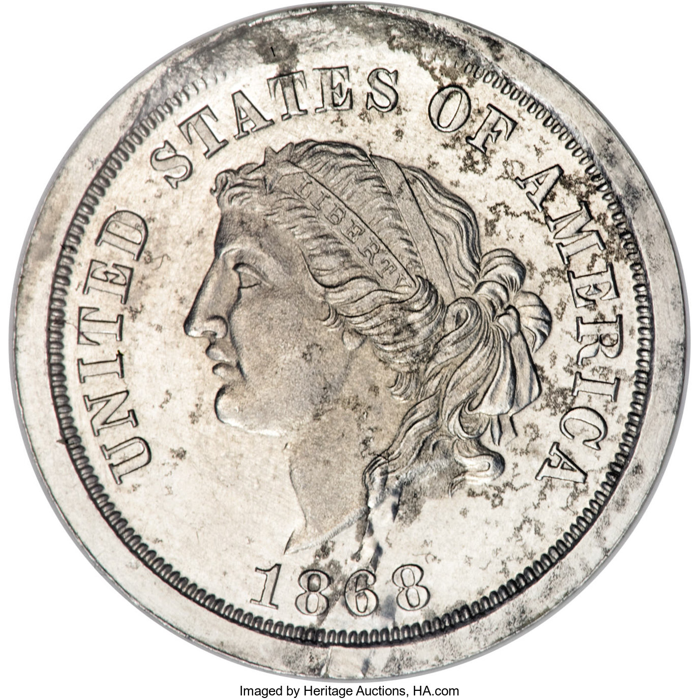 image for: 1868 $5 Dual Denomination $5-25 Francs, Judd-659, Pollock-732, Low R.7--Planchet Flaws, Cleaned--ANACS. Net PR55....