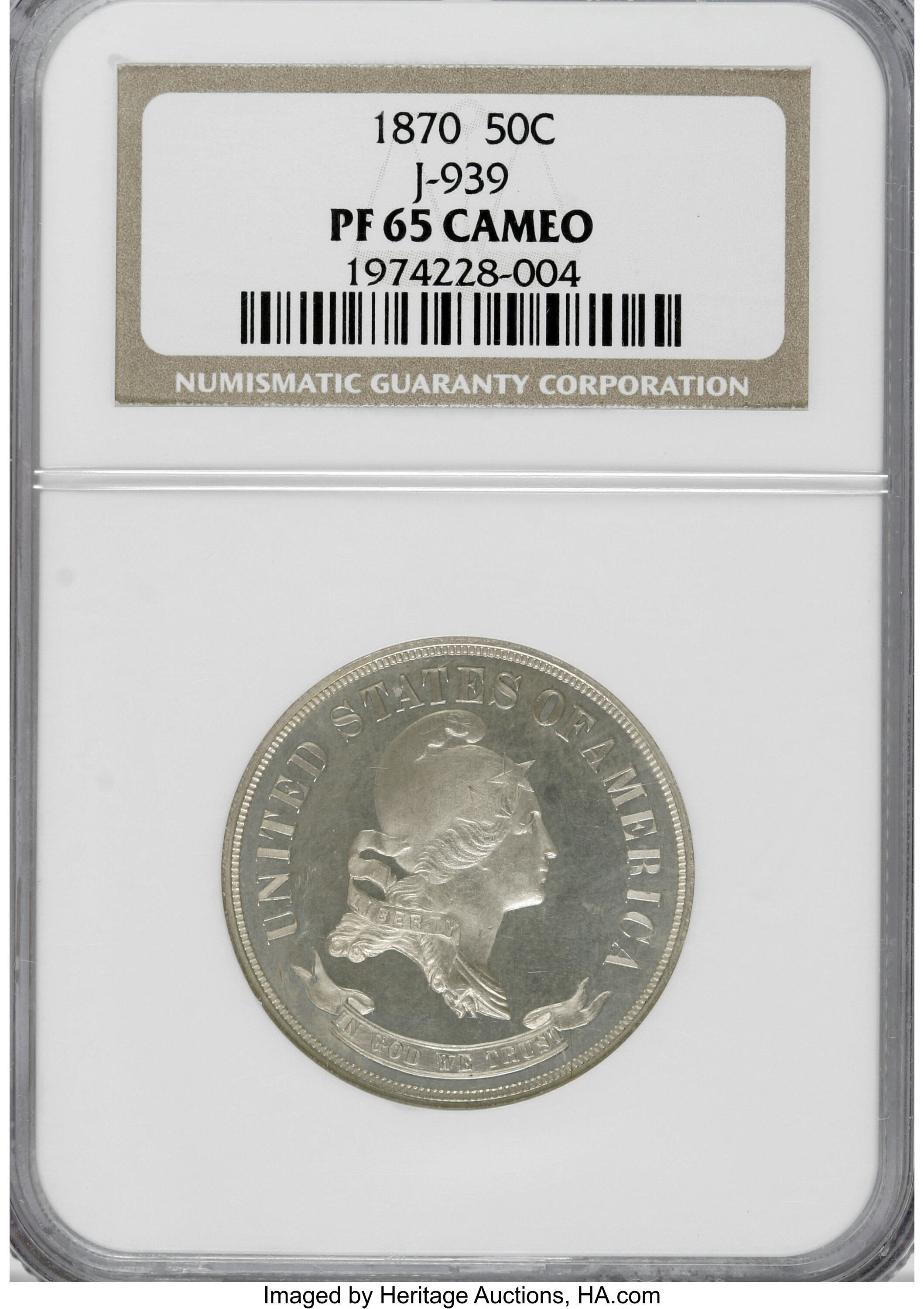 image for: 1870 50C Standard Silver Half Dollar, Judd-939, Pollock-1052, R.5, PR65 Cameo NGC....