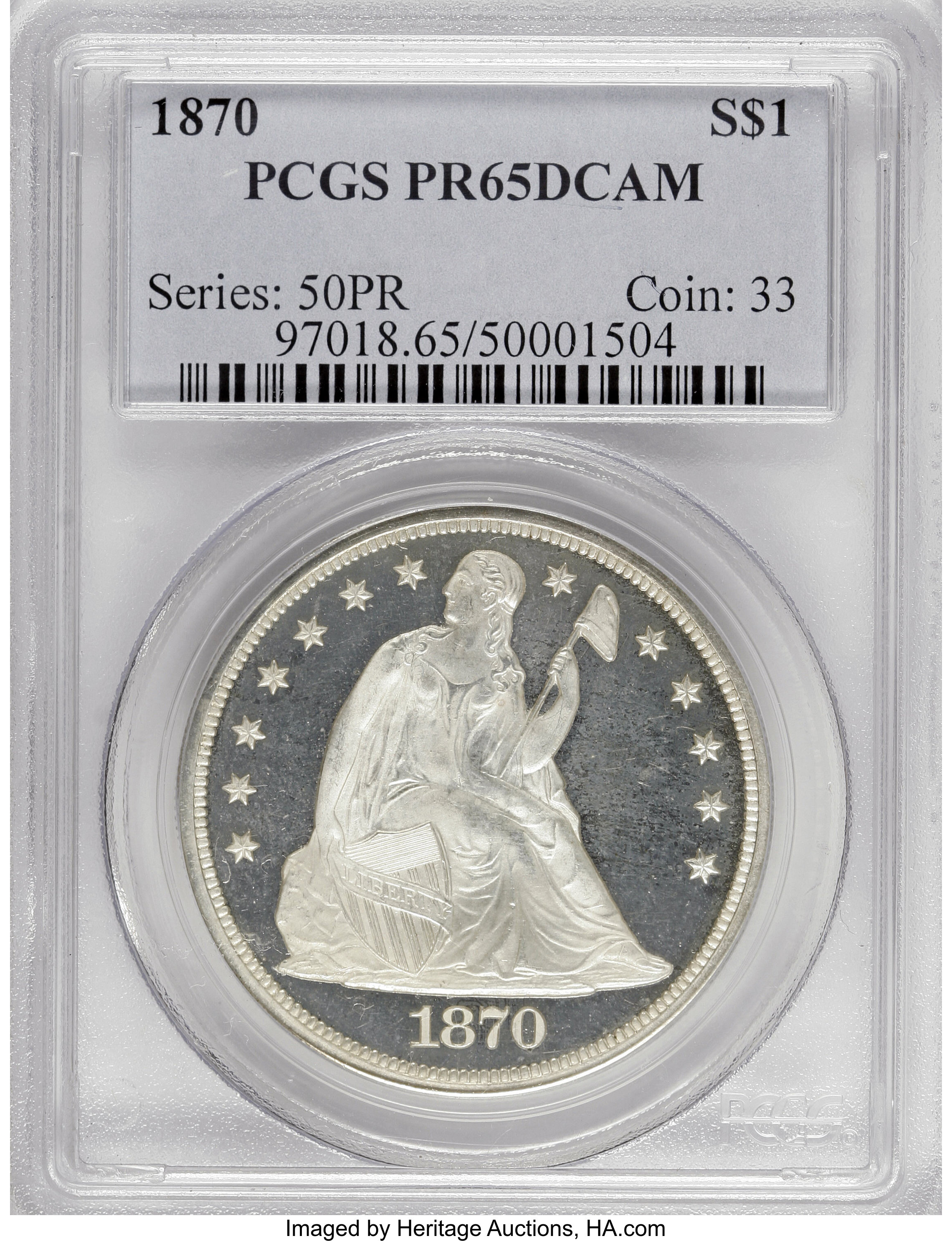 image for: 1870 $1 PR65 Deep Cameo PCGS....