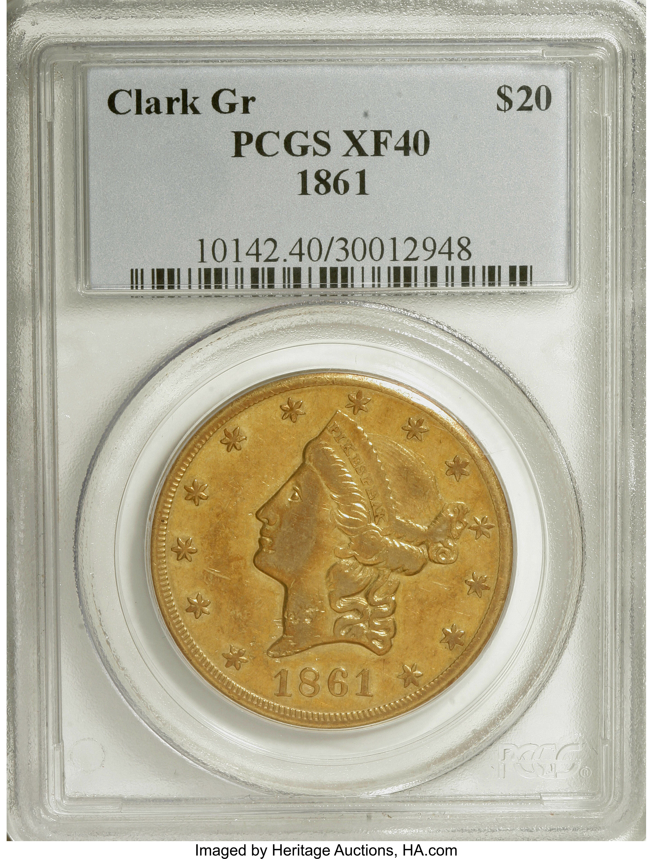 image for: 1861 $20 Clark, Gruber & Co. Twenty Dollar XF40 PCGS....