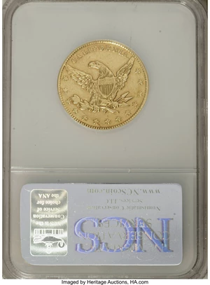 image for: (1849) $10 Miners Bank Ten Dollar--Rims Filed, Improperly Cleaned--NCS. XF Details....