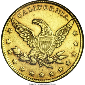 image for: (1849) $10 Miners Bank Ten Dollar--Rims Filed, Improperly Cleaned--NCS. XF Details....