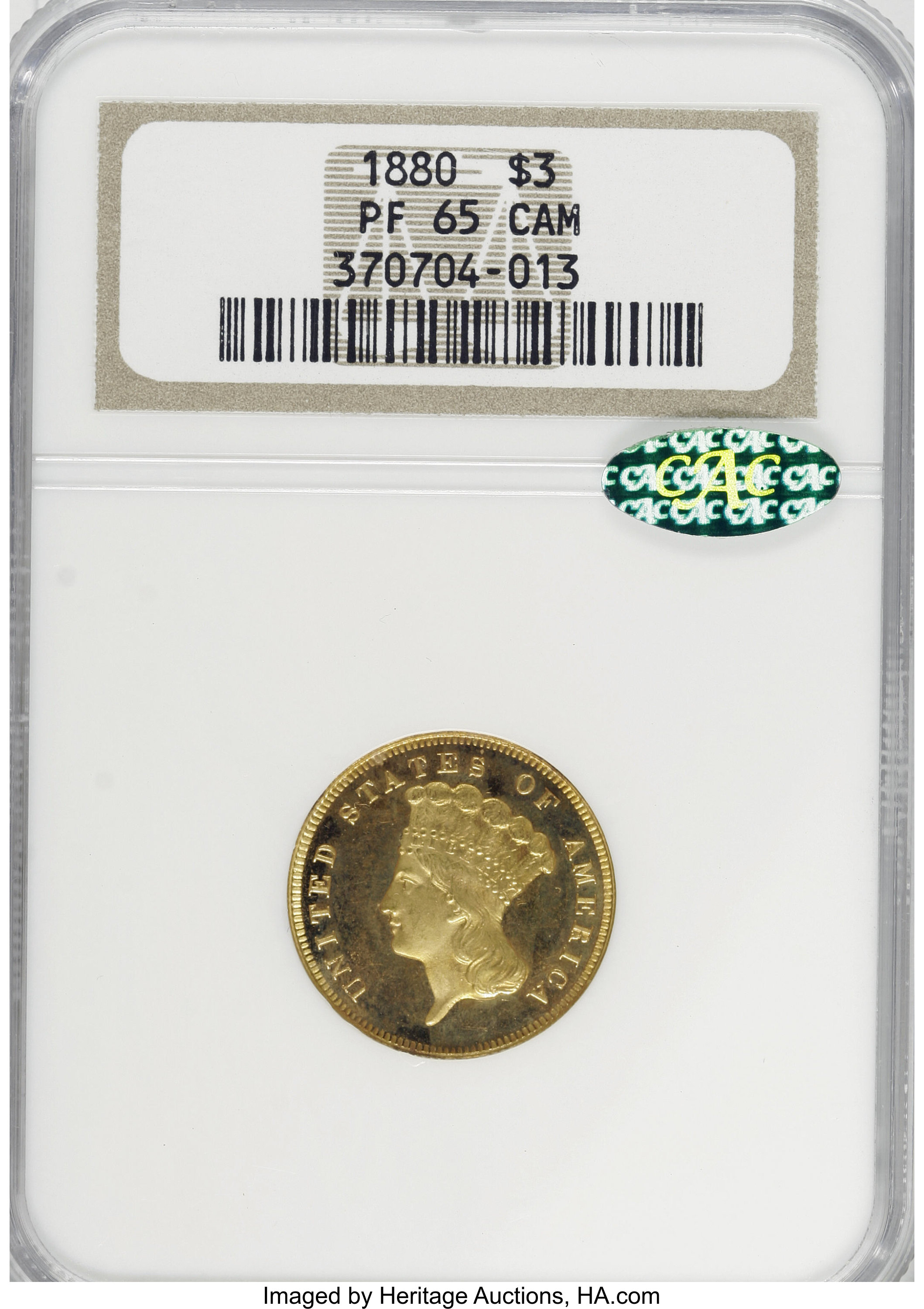 image for: 1880 $3 PR65 Cameo NGC. CAC....