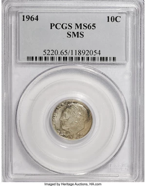 image for: 1964 10C SMS MS65 PCGS....