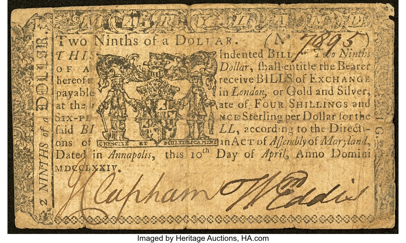 image for: Maryland April 10, 1774 $2/9 Fine....