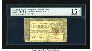 image for: Maryland March 1, 1770 $2 PMG Choice Fine Net 15....
