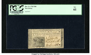 image for: New Jersey December 31, 1763 18d PCGS New 61....