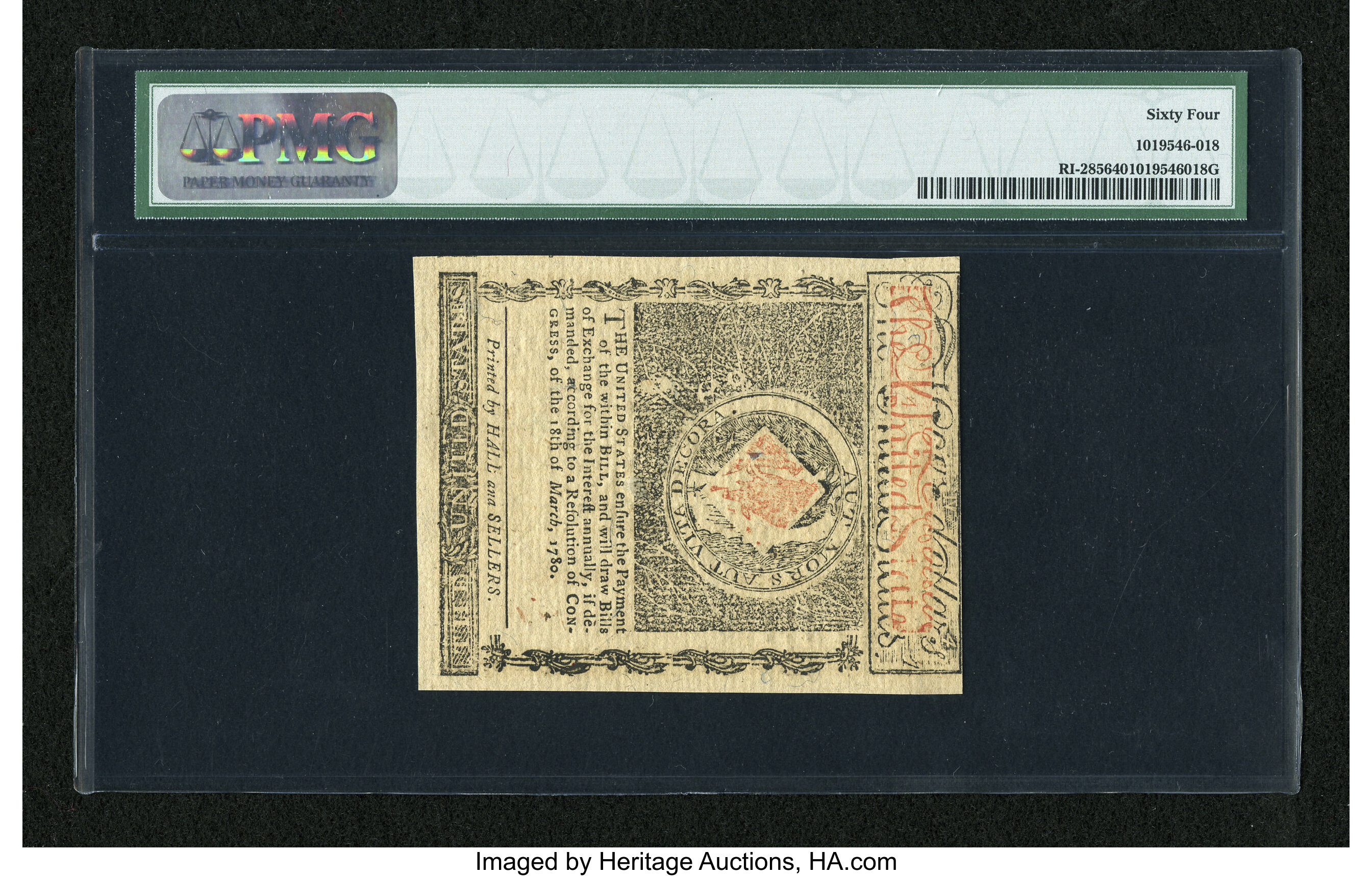image for: Rhode Island July 2, 1780 $4 PMG Choice Uncirculated 64....