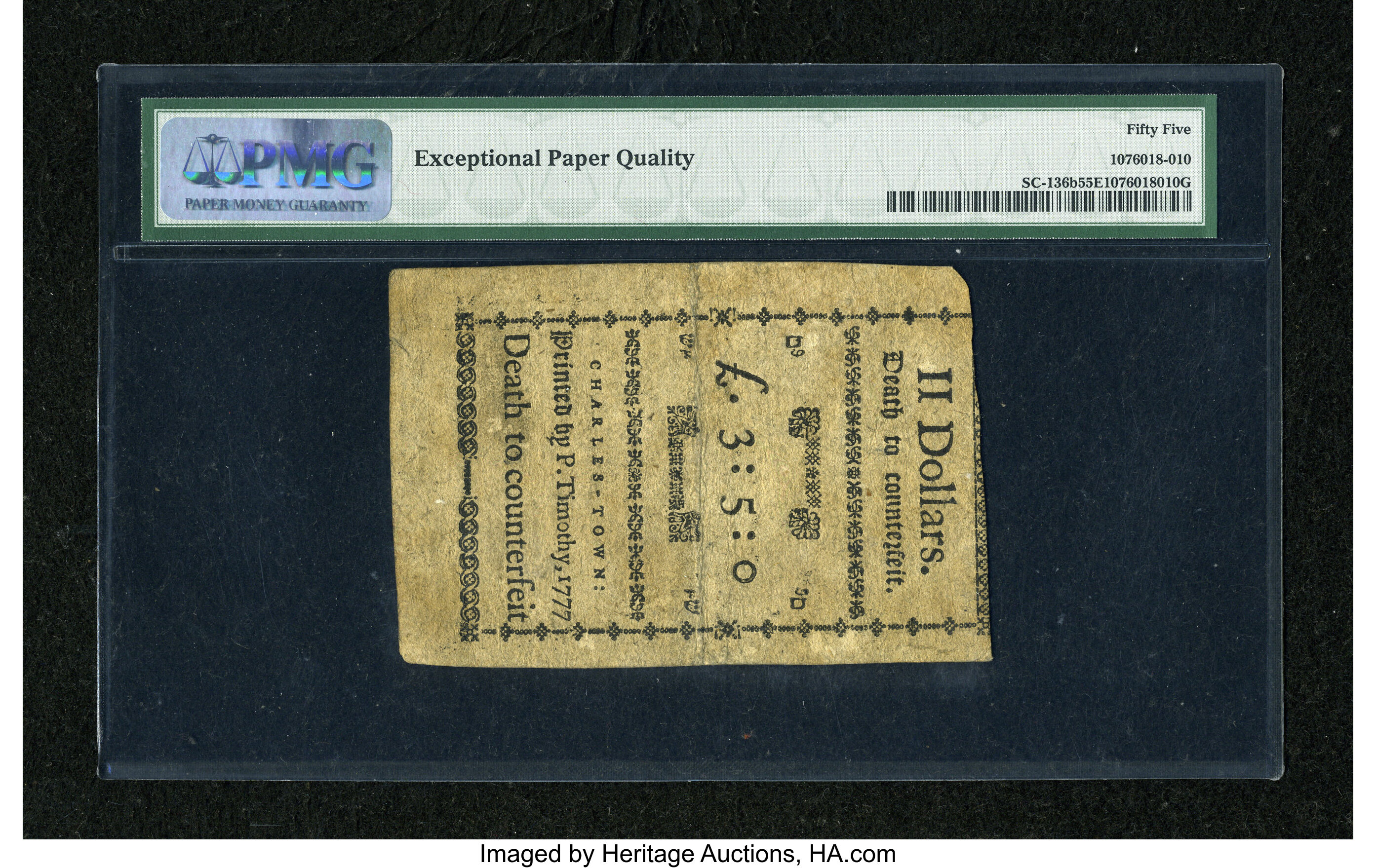 image for: South Carolina December 23, 1777 (erroneously dated) $2 PMG About Uncirculated 55 EPQ....