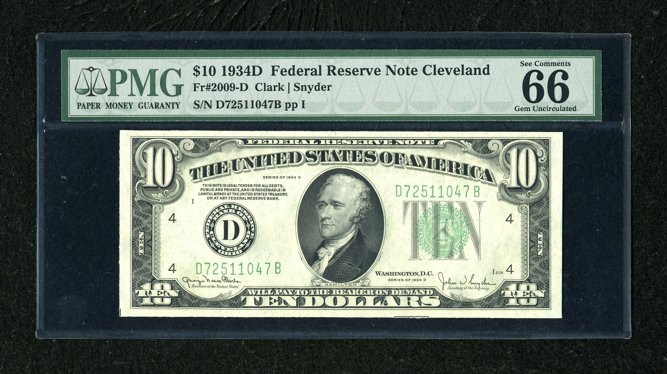 image for: Fr. 2009-D $10 1934D Federal Reserve Note. PMG Gem Uncirculated 66 EPQ....