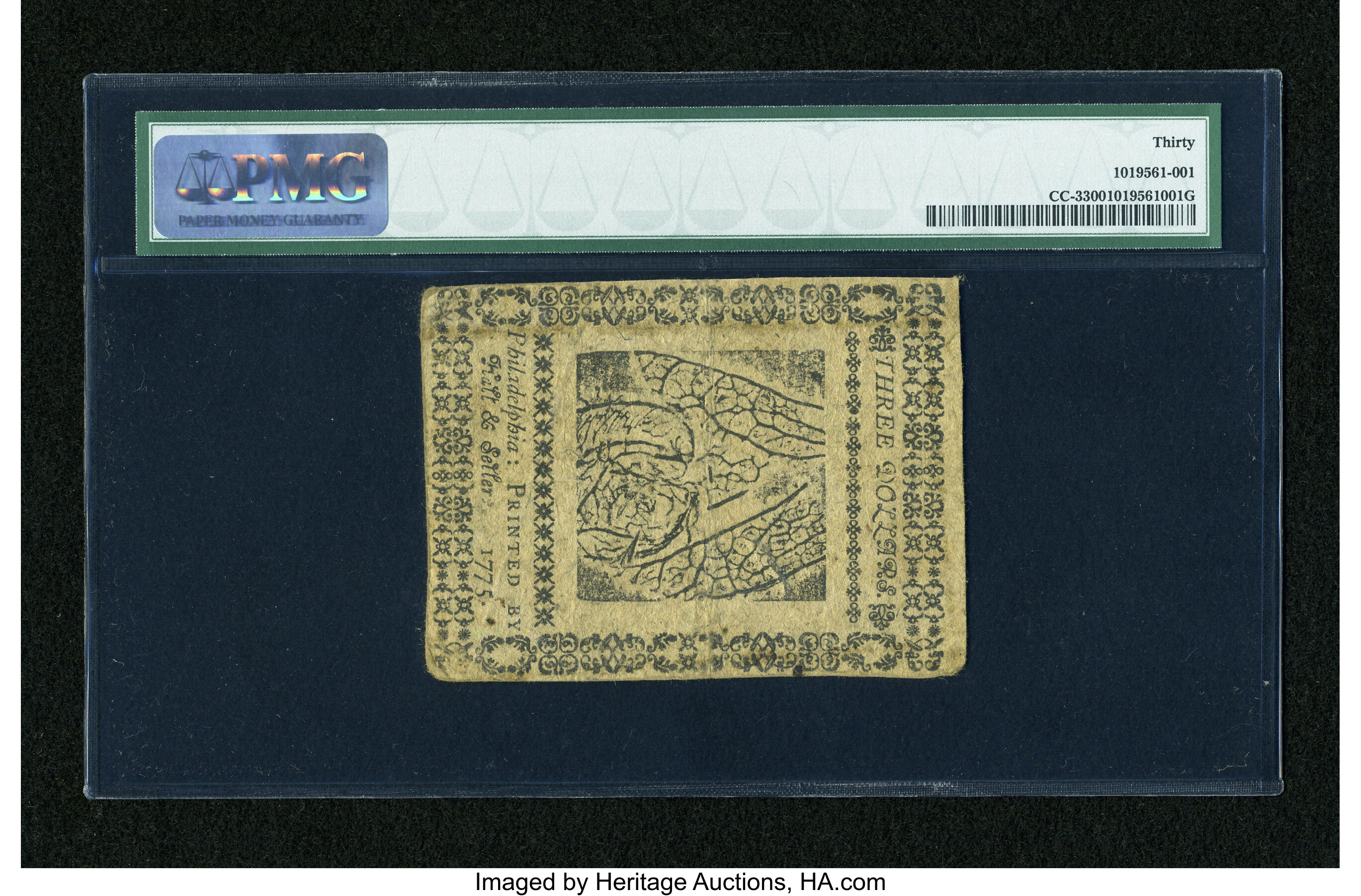 image for: Continental Currency May 10, 1775 $3 PMG Very Fine 30....