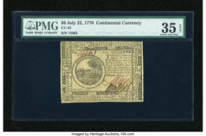 image for: Continental Currency July 22, 1776 $6 PMG Choice Very Fine 35 EPQ....