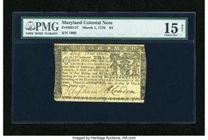 image for: Maryland March 1, 1770 $4 PMG Net Choice Fine 15....