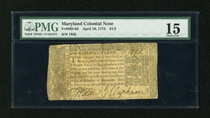 image for: Maryland April 10, 1774 $1/3 PMG Choice Fine 15....