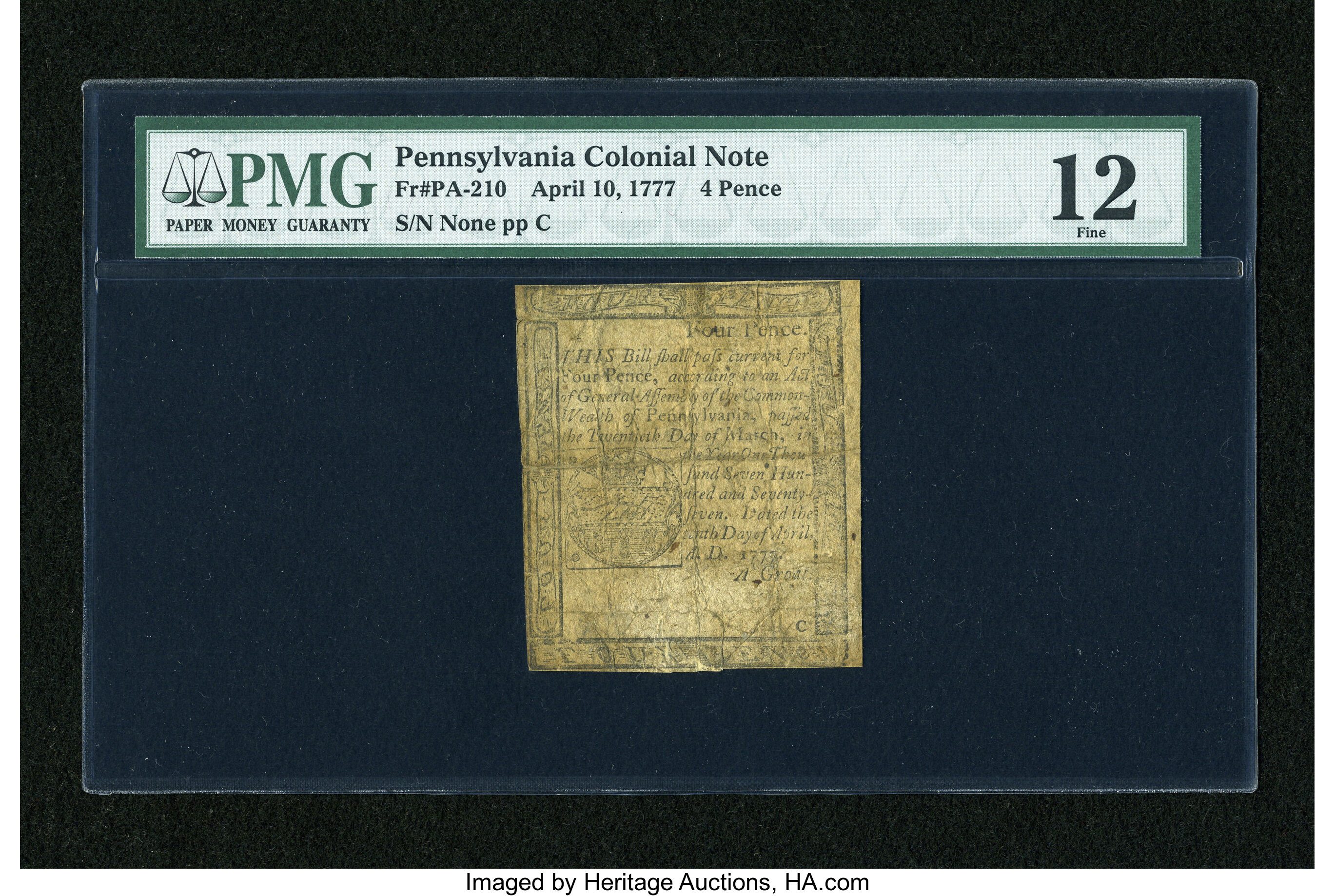 image for: Pennsylvania April 10, 1777 4d PMG Fine 12....