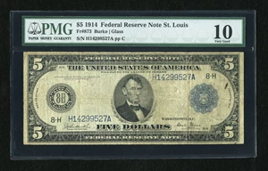 image for: Fr. 873 $5 1914 Federal Reserve Note PMG Very Good 10....