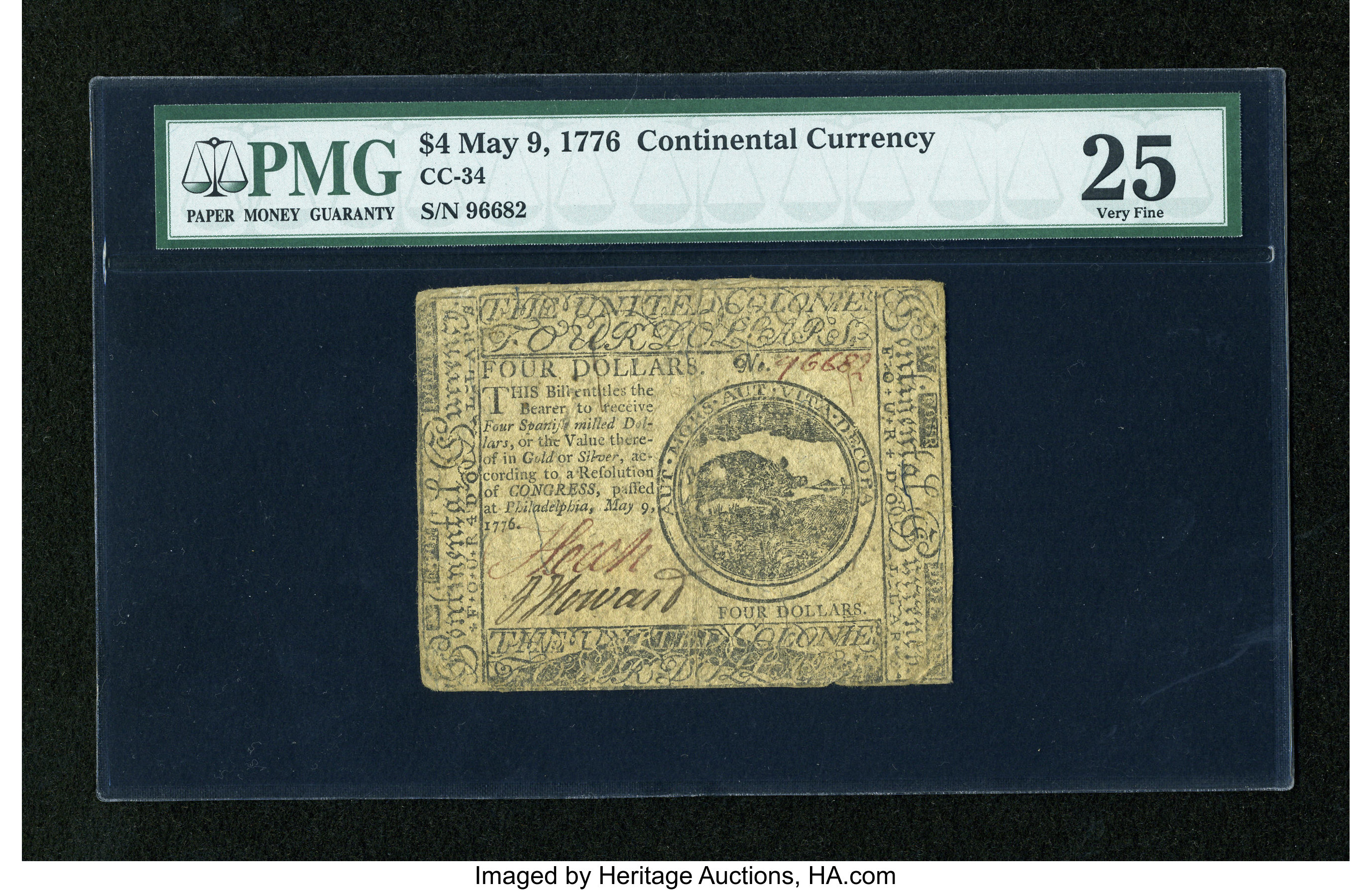 image for: Continental Currency May 9, 1776 $4 PMG Very Fine 25....