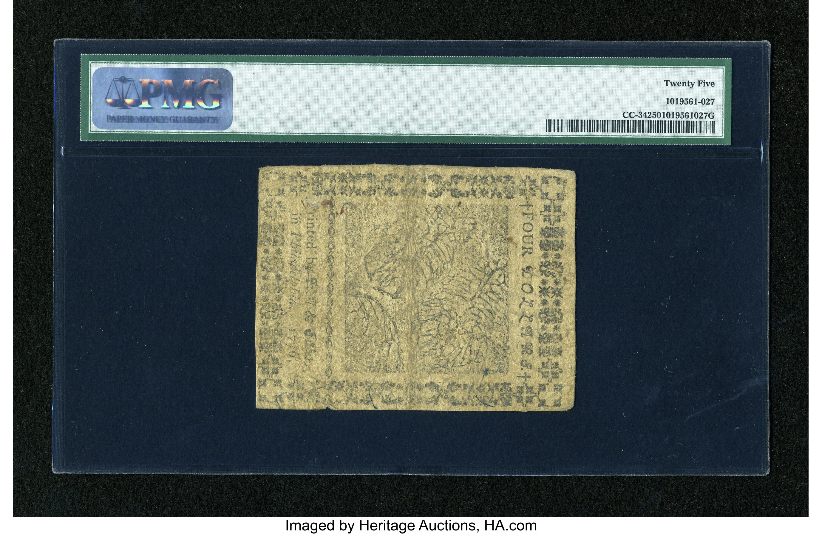 image for: Continental Currency May 9, 1776 $4 PMG Very Fine 25....