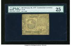 image for: Continental Currency February 26, 1777 $6 PMG Very Fine 25....