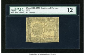 image for: Continental Currency April 11, 1778 $7 PMG Fine 12....