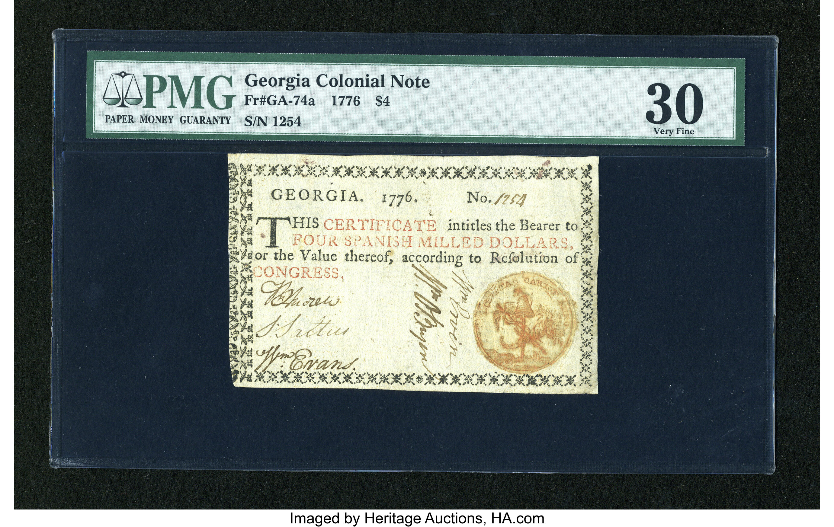 image for: Georgia 1776 $4 PMG Very Fine 30....
