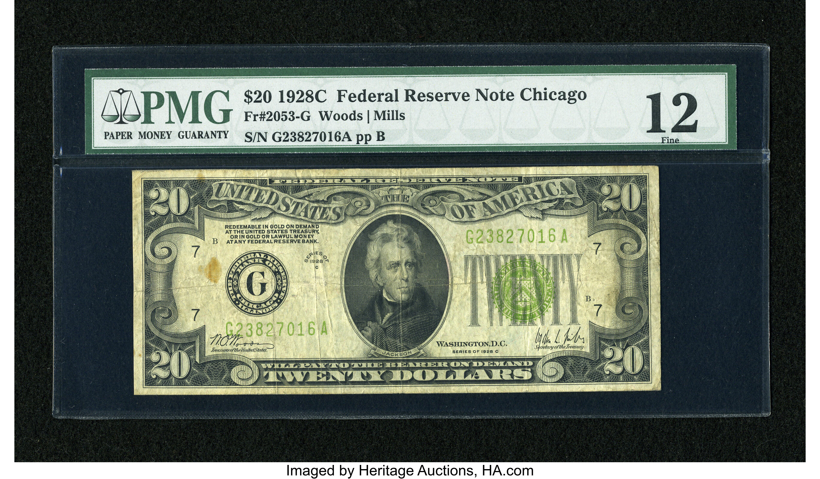 image for: Fr. 2053-G $20 1928C Federal Reserve Note. PMG Fine 12....