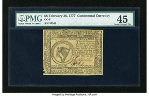 image for: Continental Currency February 26, 1777 $8 PMG Choice Extremely Fine 45....