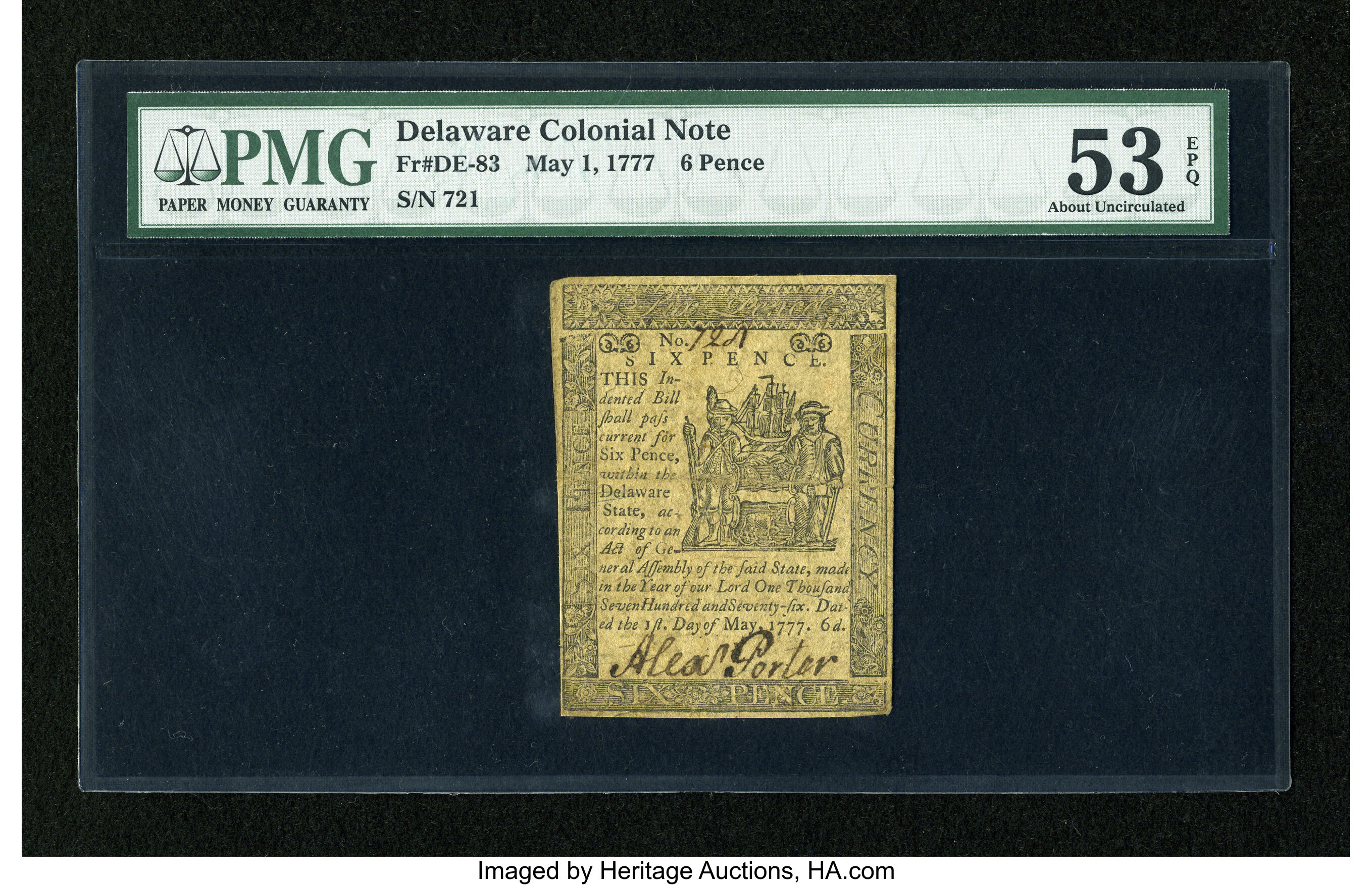 image for: Delaware May 1, 1777 6d PMG About Uncirculated 53 EPQ....