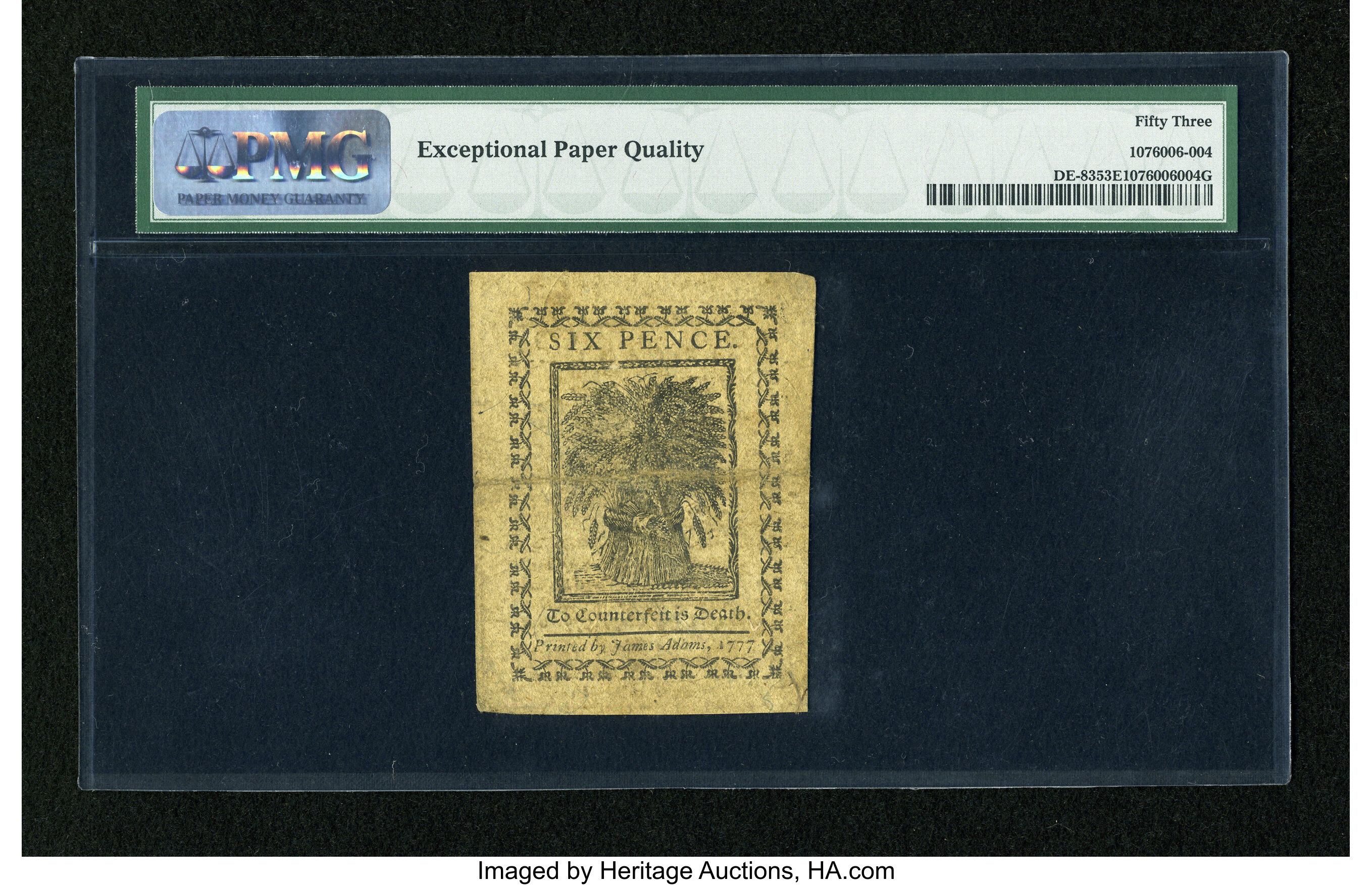 image for: Delaware May 1, 1777 6d PMG About Uncirculated 53 EPQ....
