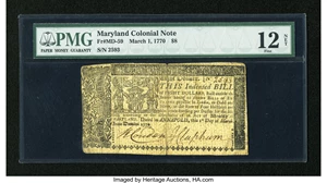 image for: Maryland March 1, 1770 $8 PMG Fine Net 12....