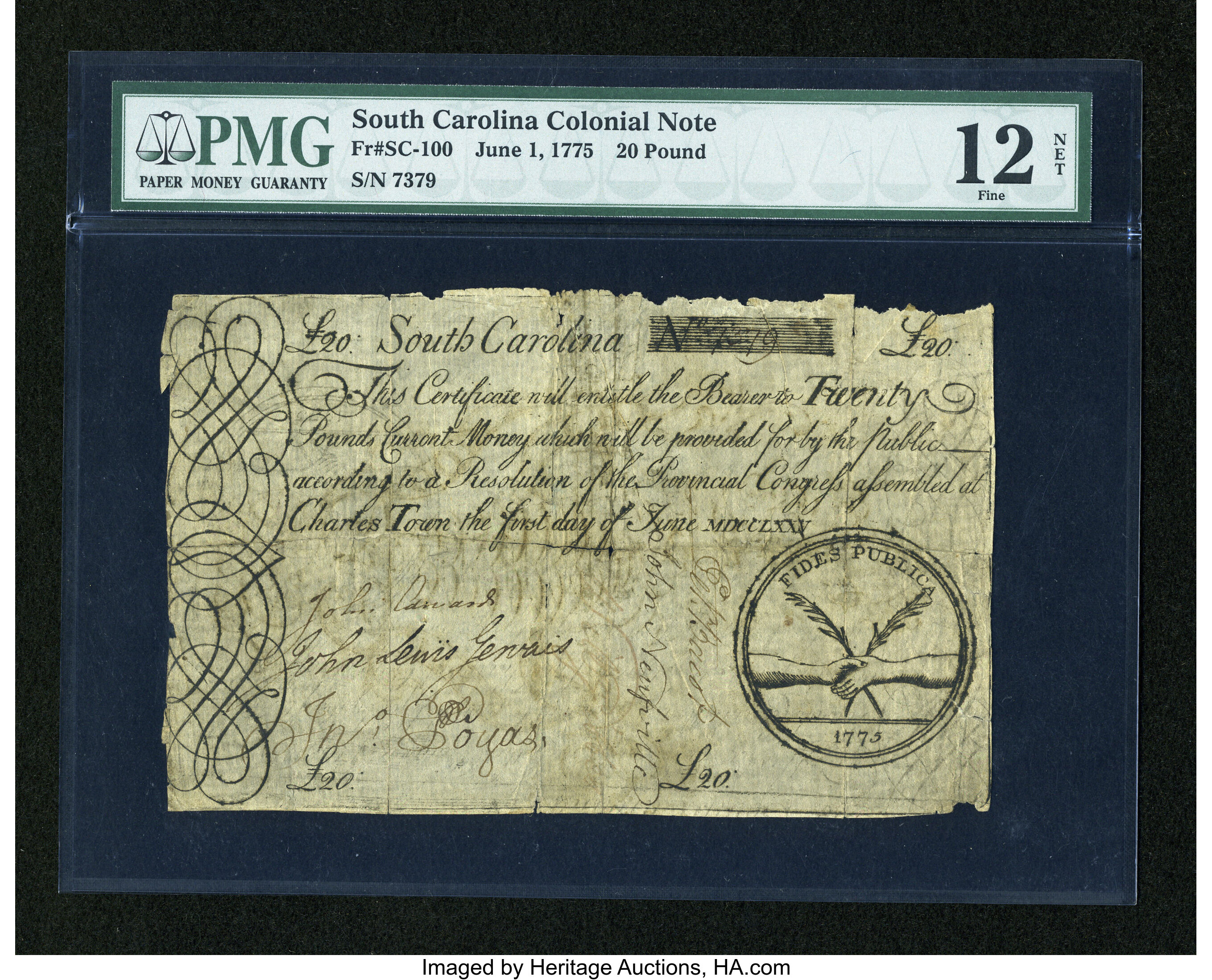 image for: South Carolina June 1, 1775 £20 PMG Fine Net 12....