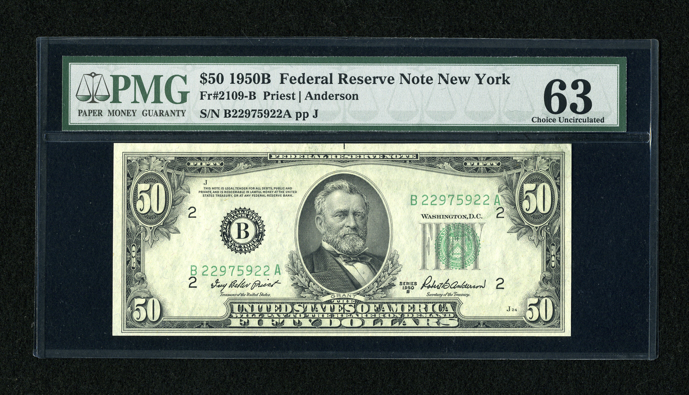image for: Fr. 2109-B $50 1950B Federal Reserve Note. PMG Choice Uncirculated 63....