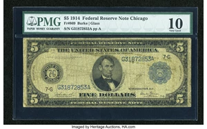 image for: Fr. 869 $5 1914 Federal Reserve Note PMG Very Good 10....