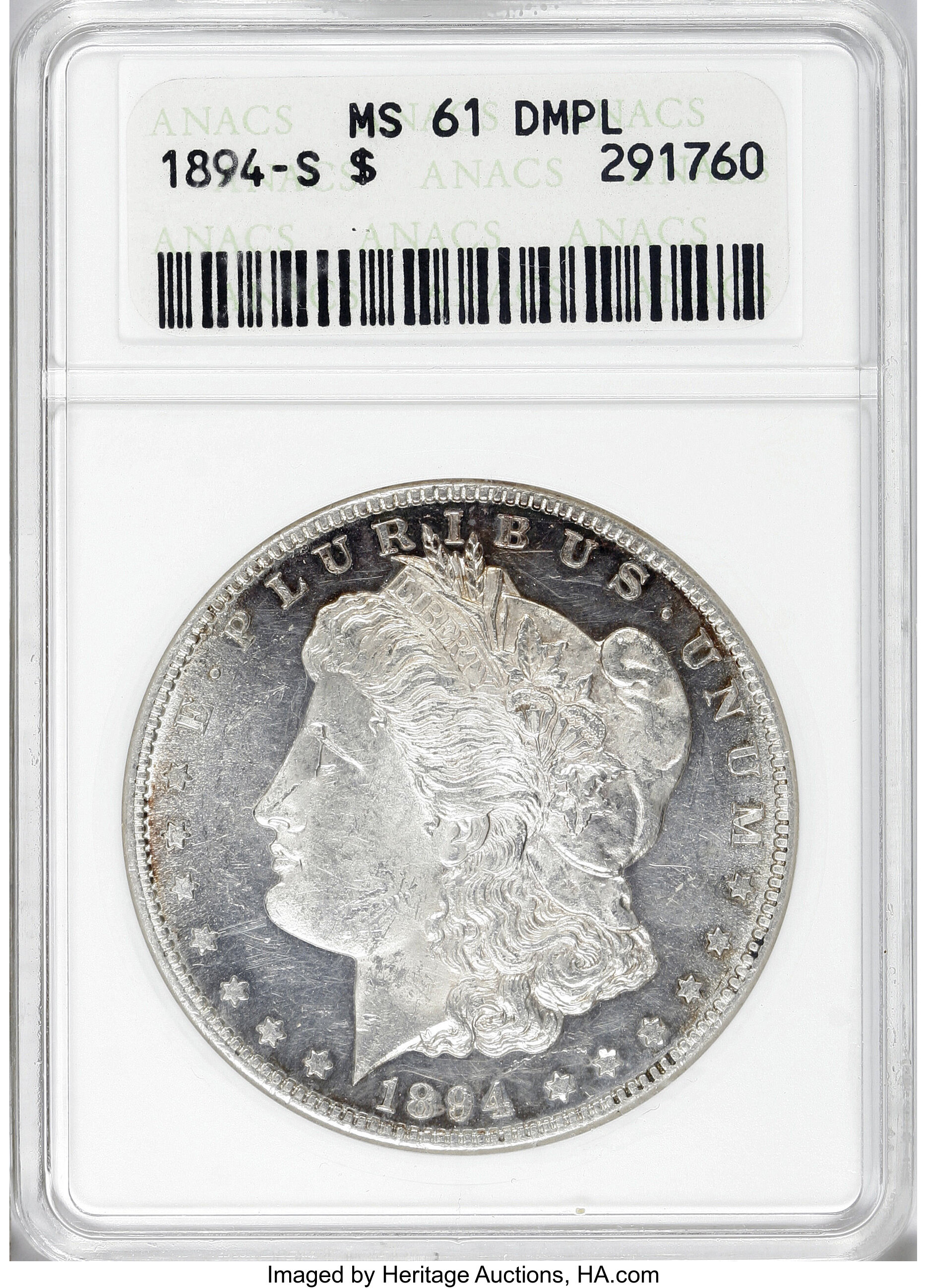 image for: 1894-S $1 MS61 Deep Mirror Prooflike ANACS....