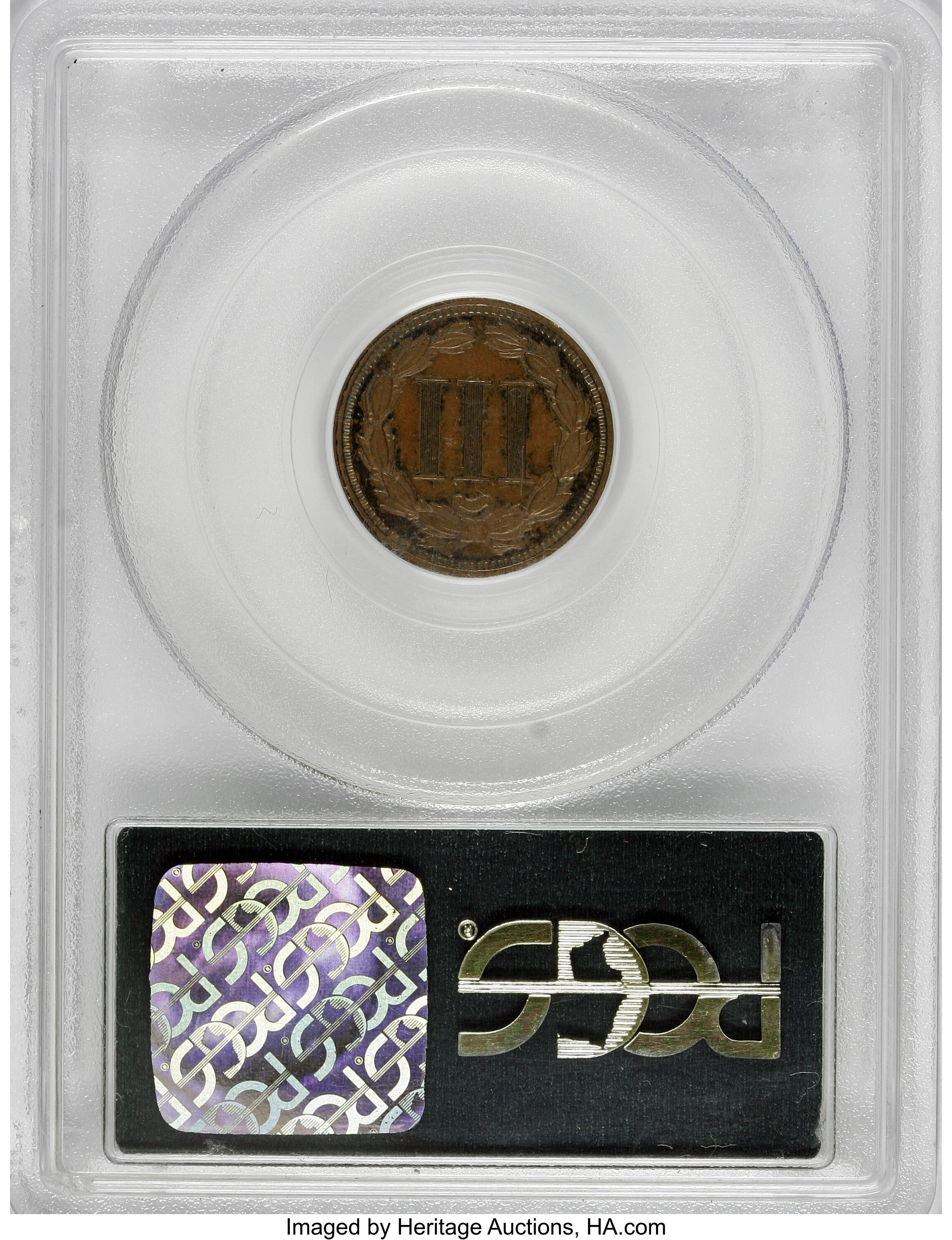 image for: 1865 3C Three Cent Nickel, Judd-413, Pollock-484, R.5, PR62 Brown PCGS....