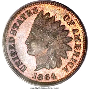 image for: 1864 1C L On Ribbon PR64 Brown PCGS....
