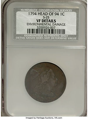 image for: 1794 1C Head of 1794, S-25, B-15, R.3--Environmental Damage--NCS. VF Details....