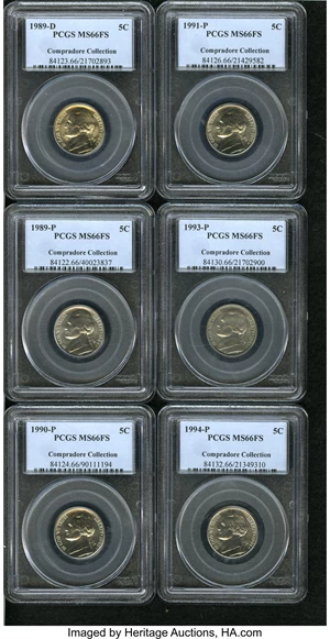 image for: 1989-D 5C MS66 Full Steps PCGS,... (Total: 6 coins)