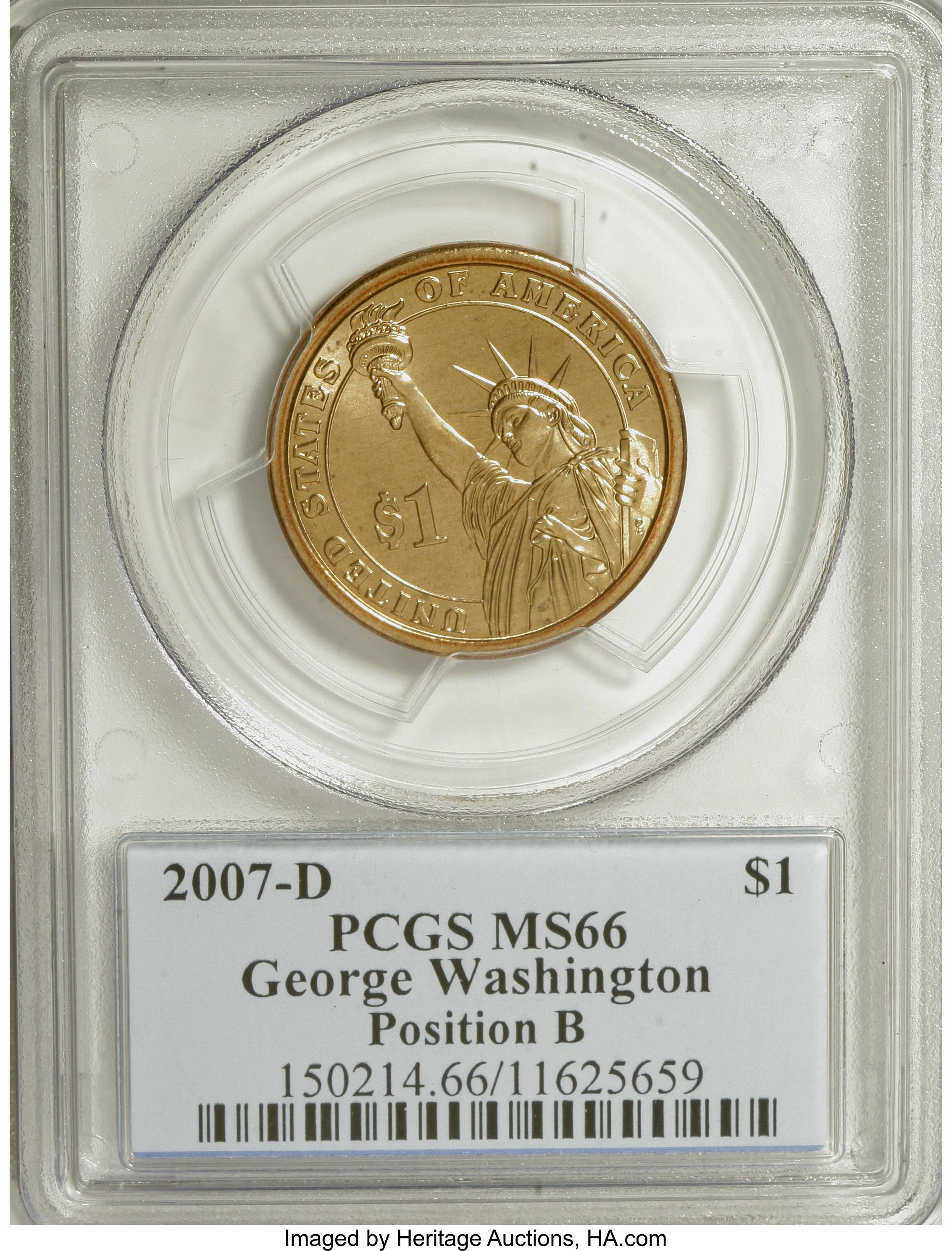 image for: 2007-D $1 Washington Satin Fin, Pos B MS66 PCGS. PCGS Population (13/306). NGC Census: (0/0).   (#390547)...