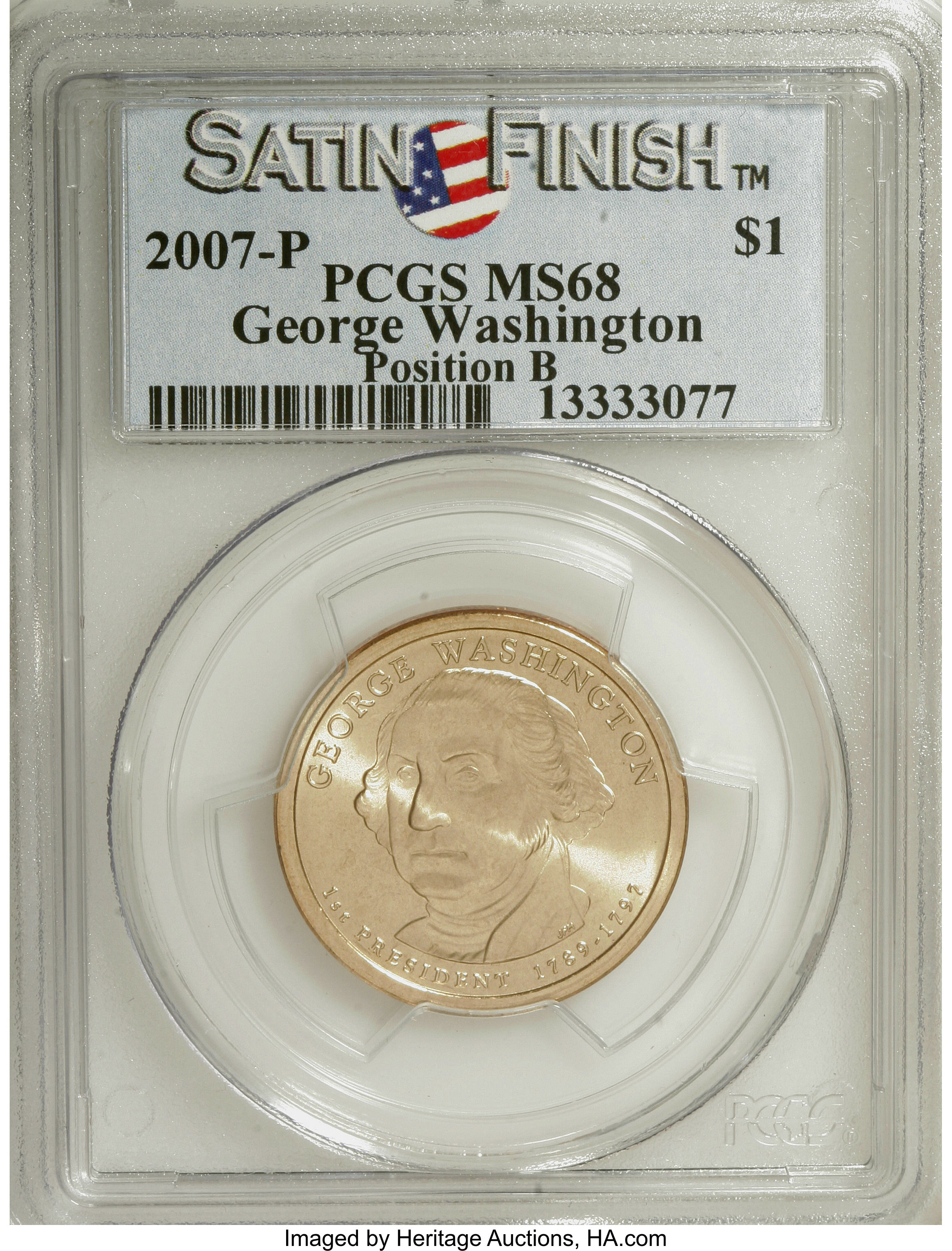 image for: 2007-P $1 Washington Satin Finish, Pos B MS68 PCGS. PCGS Population (280/15). NGC Census: (0/0).   (#390547)...