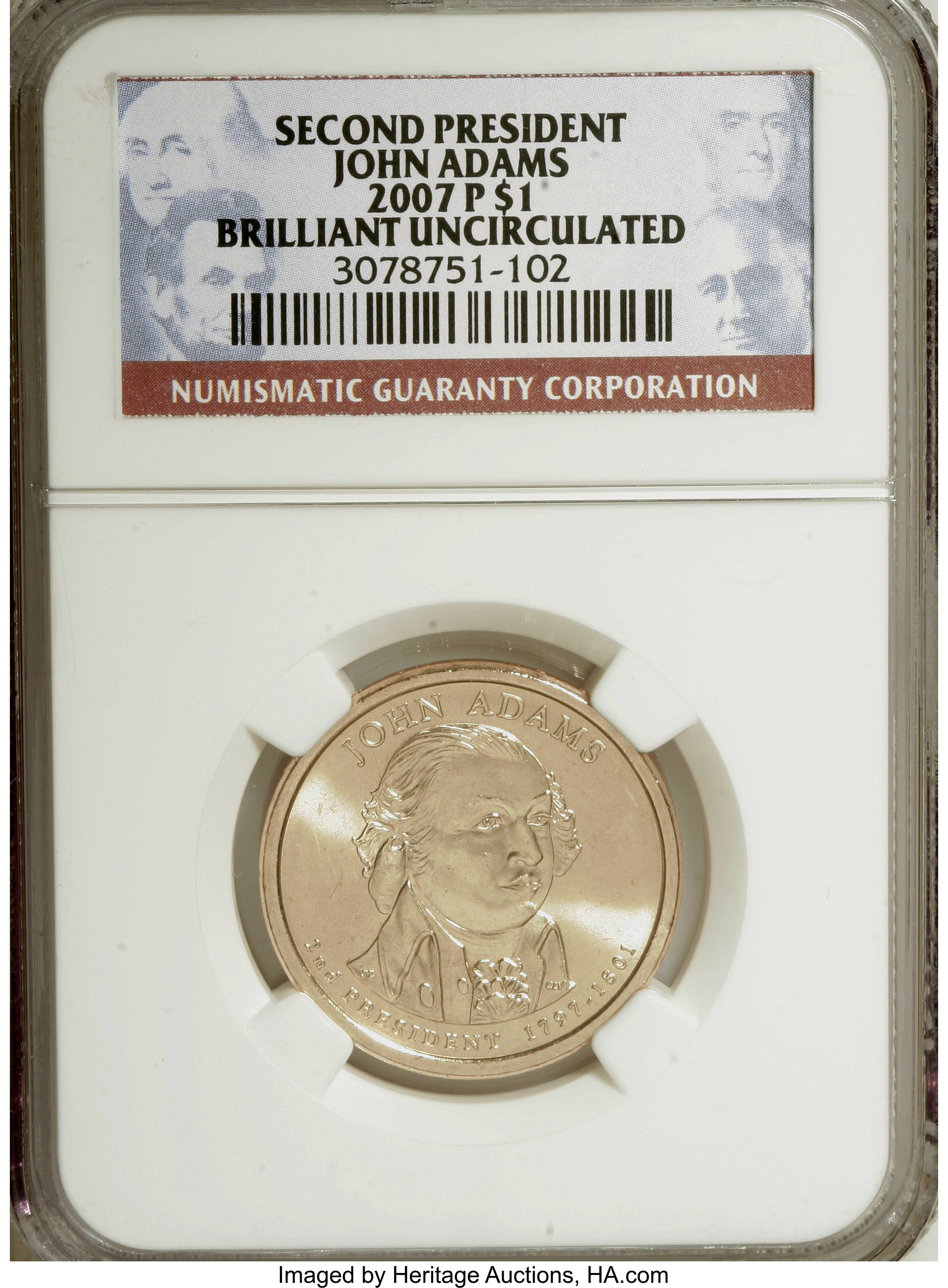 image for: 2007-P $1 John Adams Brilliant Uncirculated MS60 NGC. NGC Census: (0/0). PCGS Population (0/409).   (#390550)...
